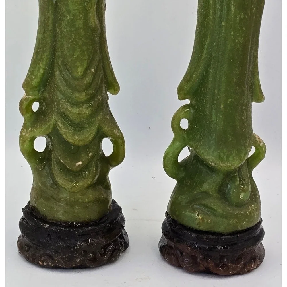 Vintage Ceremonial Jade Green Chinese Figure Carved Wax Candles Pair Unused